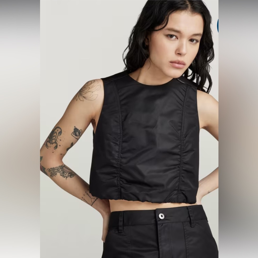 G-Star Black Top MA-1 Cropped Zipper Sleeveless Shirt Whimsygoth Festival Modern